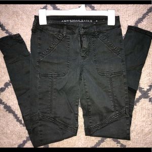 high waisted dark green skinny jeans